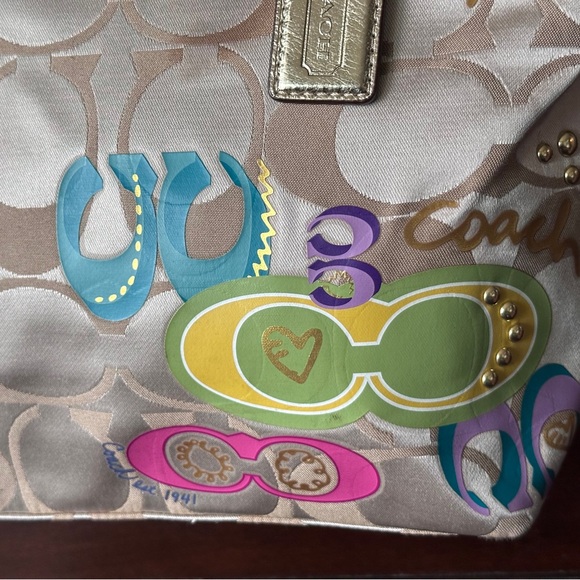 Coach Poppy Daisy Gold Applique Optic C Y2K Tote Shoulder Bag RARE - Picture 10 of 15